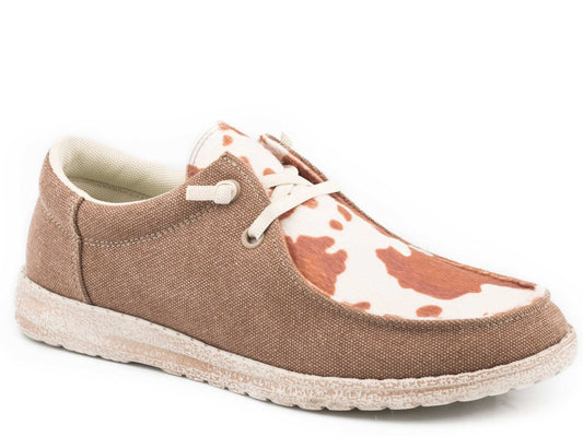 Roper Womens Brown Canvas With Cow Print Vamp - Roper - Flyclothing LLC