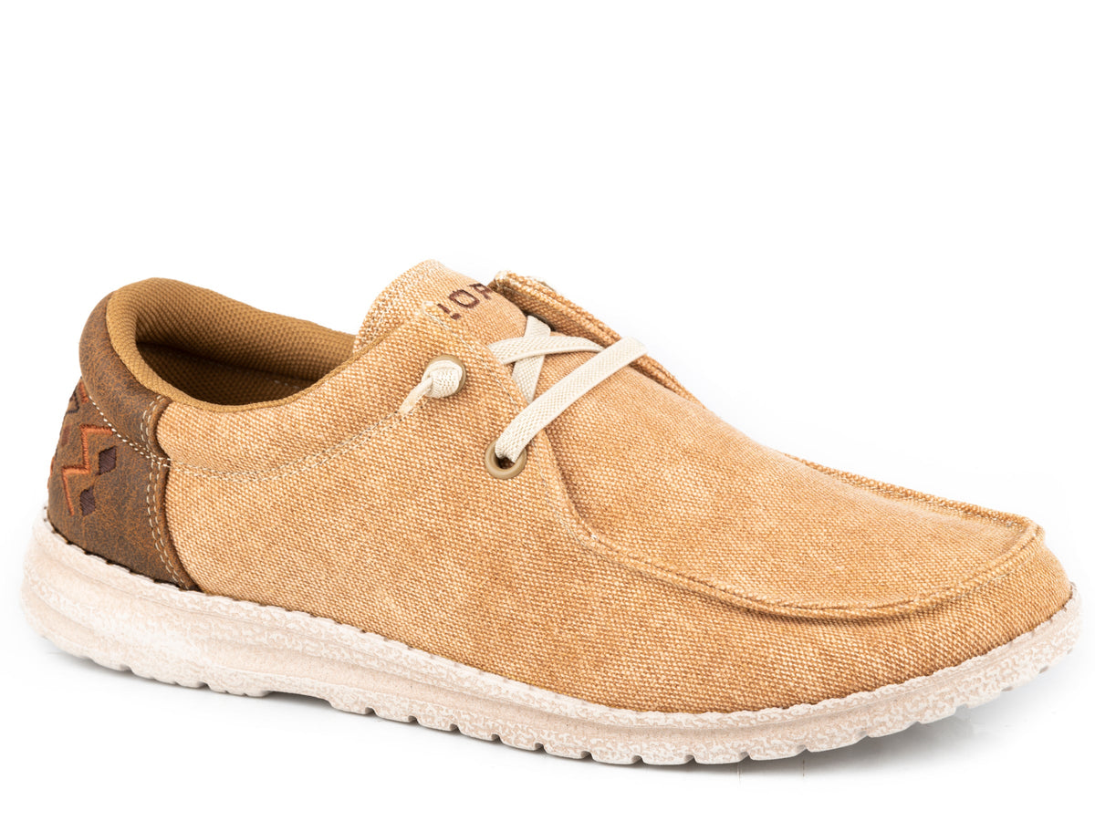 Roper Womens Tan Canvas With Aztec Heel Embroidery