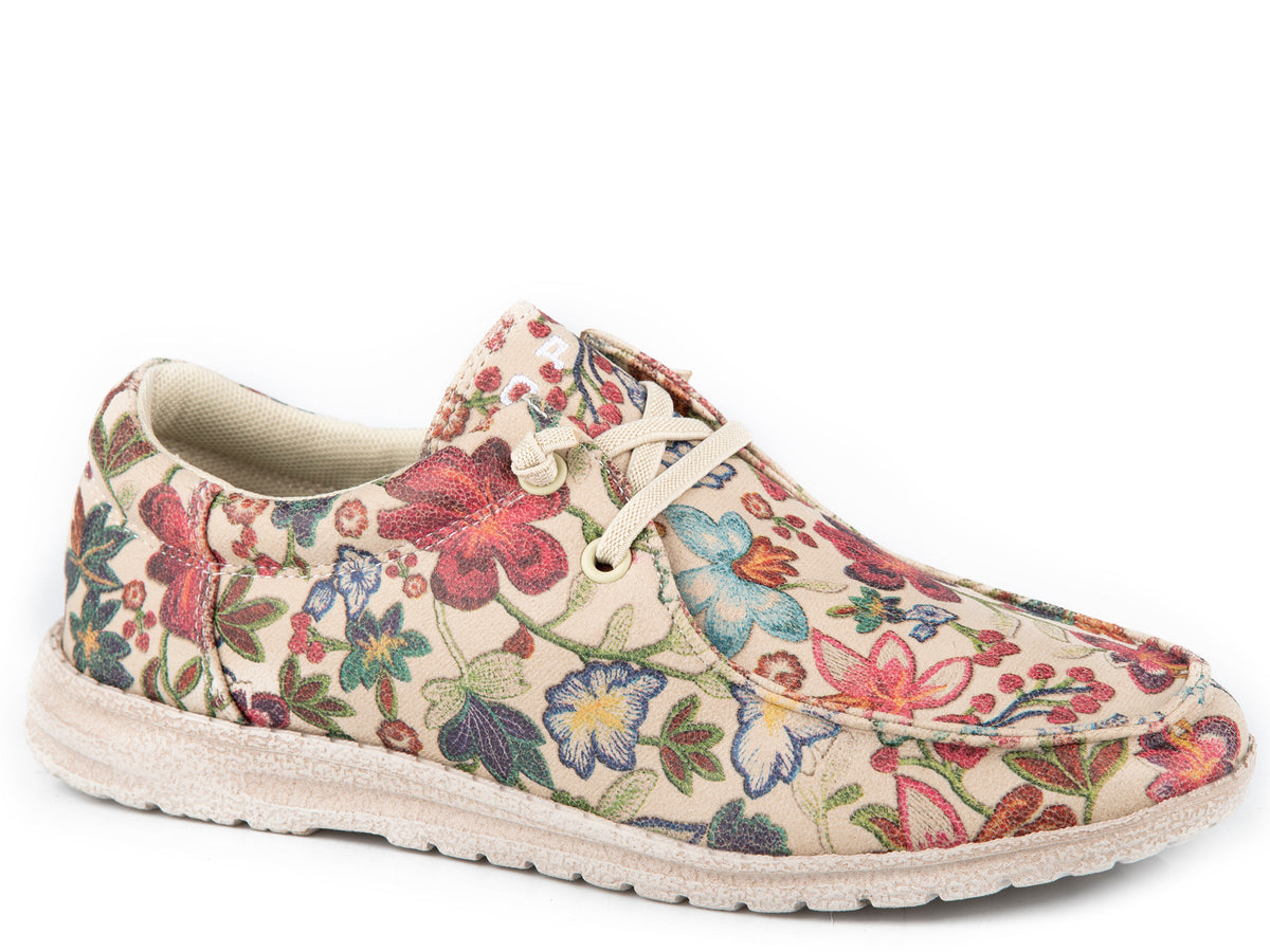 Roper Womens Beige Floral Printed Faux Leather