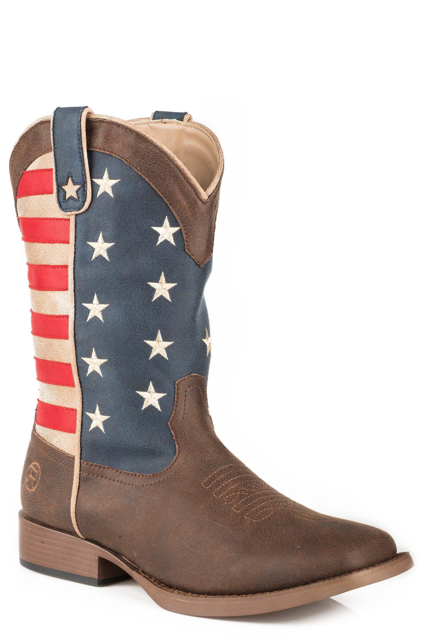 ROPER WOMENS COWBOY BOOT VINTAGE BROWN FAUX LEATHER WITH AMERICAN FLAG UPPER - Roper - Flyclothing LLC