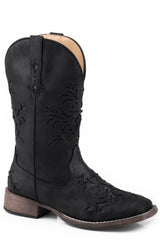 Roper Womens Black Faux Leather Square Toe Boot With Glitter Underlays - Roper