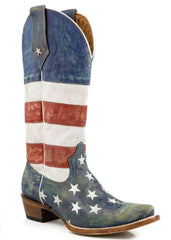 Roper Womens American Flag Leather Cowboy Boot Distressed Red White And Blue - Roper