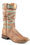 Roper Womens Leather Cowboy Boot Waxy Brown Vamp With Native Embroidered Upper - Roper