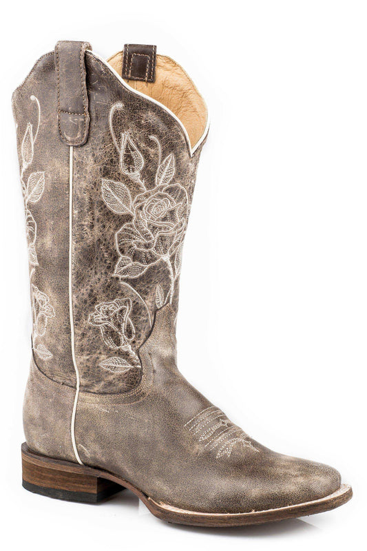 Roper Womens Vintage Brown Leather Vamp Shaft Flextra Boot With Floral Embroidery On Shaft - Roper - Flyclothing LLC