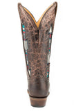 Roper Womens Wide Calf Leather Cowboy Boot Waxy Brown With Embroidered Arrow Underlay Design - Roper