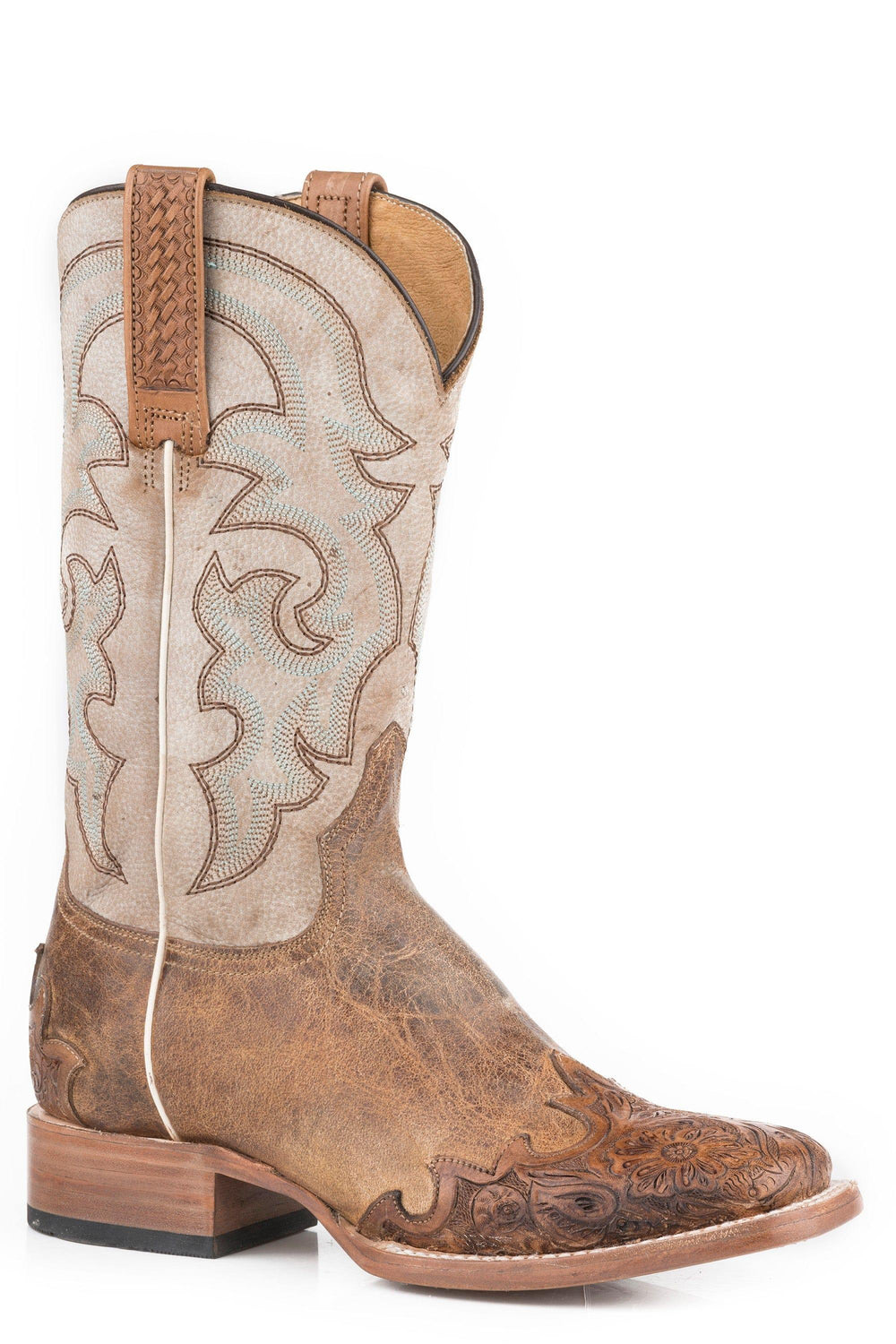 Roper Womens Tan Vamp With Tooled Wingtip Boot With Distressed White Shaft - Roper