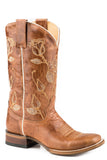 Roper Womens Leather Cowboy Boot Marbled Brown With Rose Embroidery On Upper - Roper