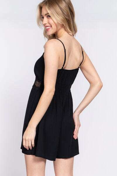 ACTIVE BASIC Waist Lace Trim Cami Romper - Trendsi - Flyclothing LLC