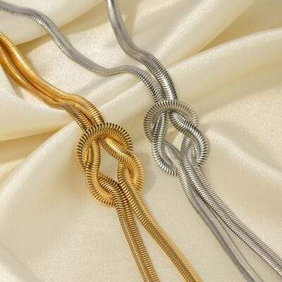Double Layered Knot Herringbone Choker Necklace - Trendsi - Flyclothing LLC