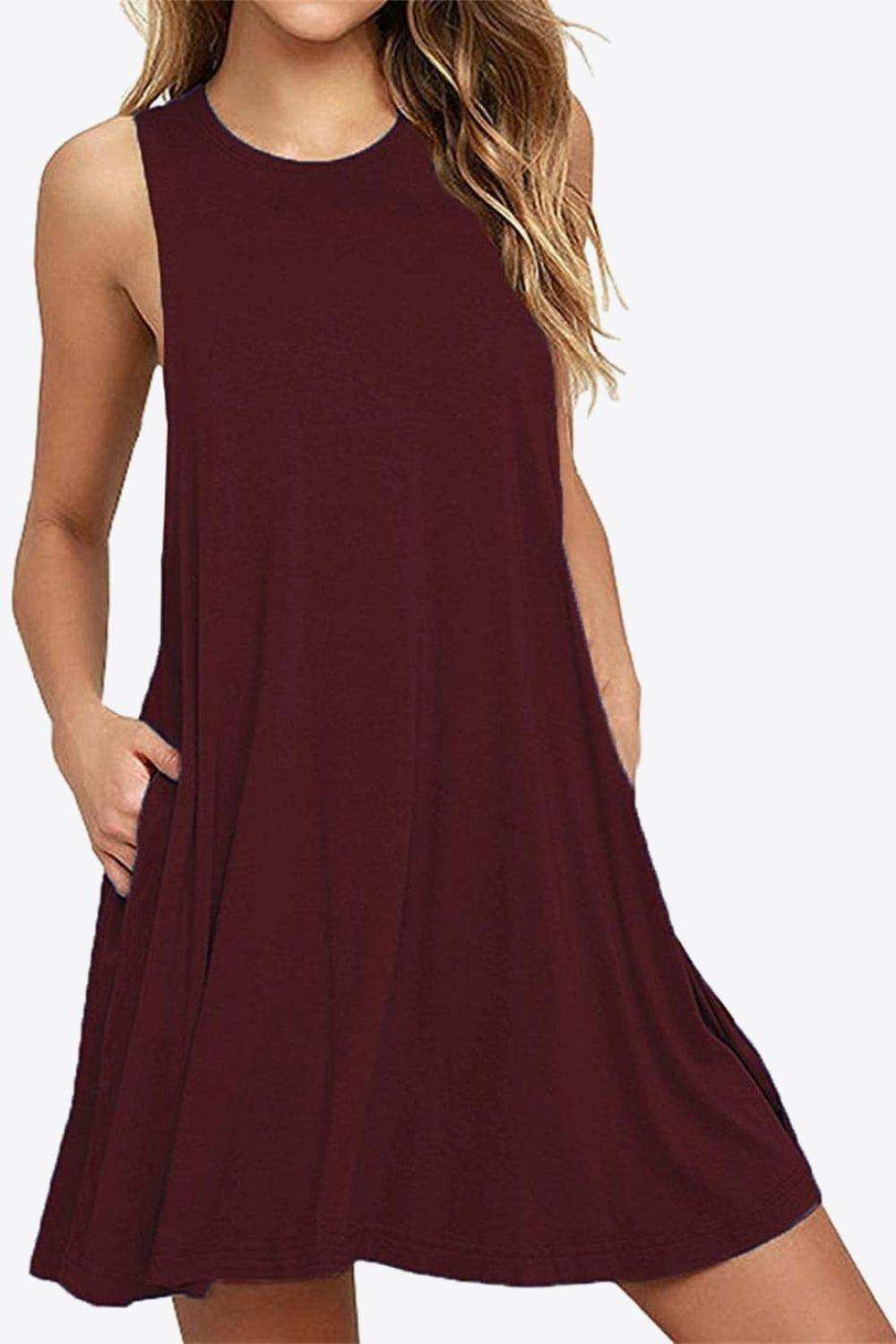Full Size Round Neck Sleeveless Dress with Pockets - Trendsi - Flyclothing LLC