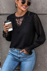 Lace Detail Smocked Flounce Sleeve Blouse - Trendsi