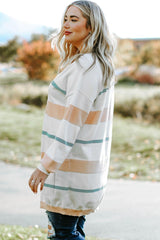 Plus Size Striped Open Front Cardigan - Trendsi