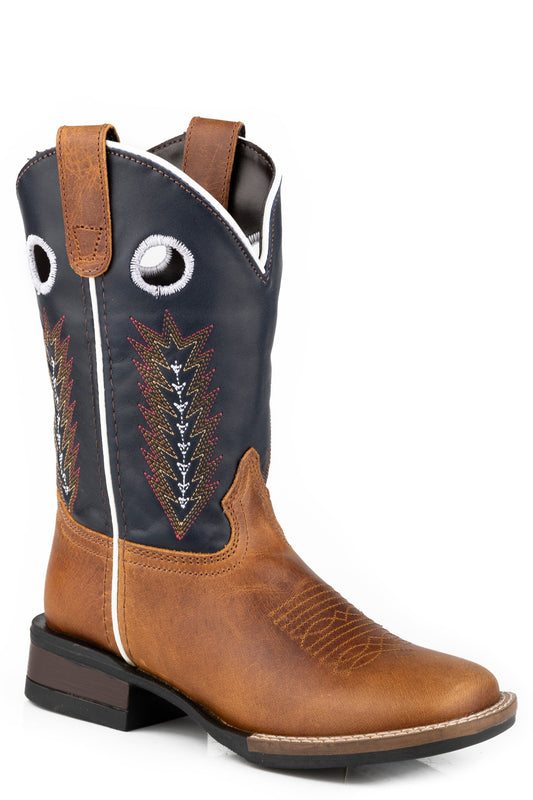 Roper Big Boys Tan Vamp Boot With Navy Leather Shaft - Roper