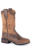 Roper Big Boys Brown Oiled Leather Vamp Boot With Star Overlay On Tan Shaft - Roper