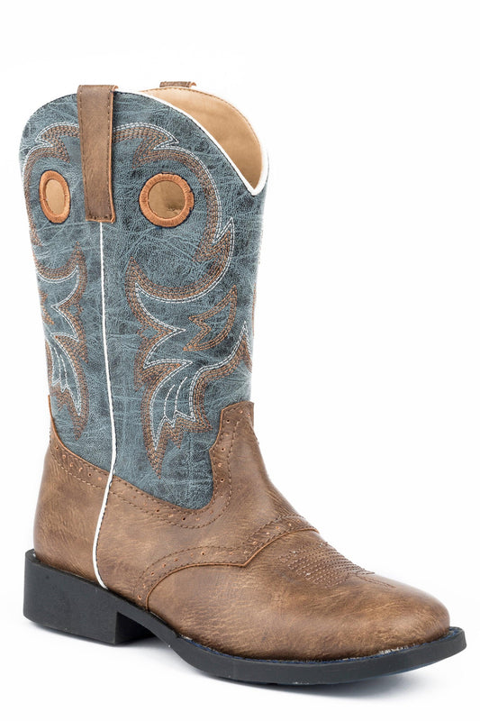 Roper Big Boys Distressed Brown With Saddle Vamp - Roper