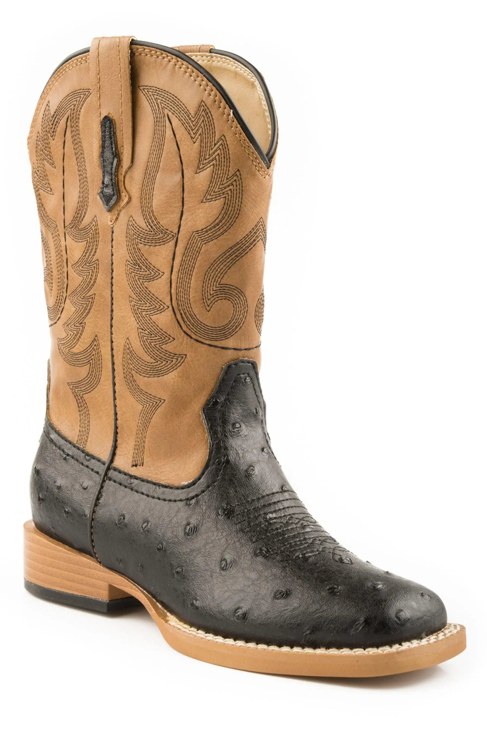 ROPER BIG ROPER BOYS BLACK AND TAN FAUX OSTRICH - Roper - Flyclothing LLC
