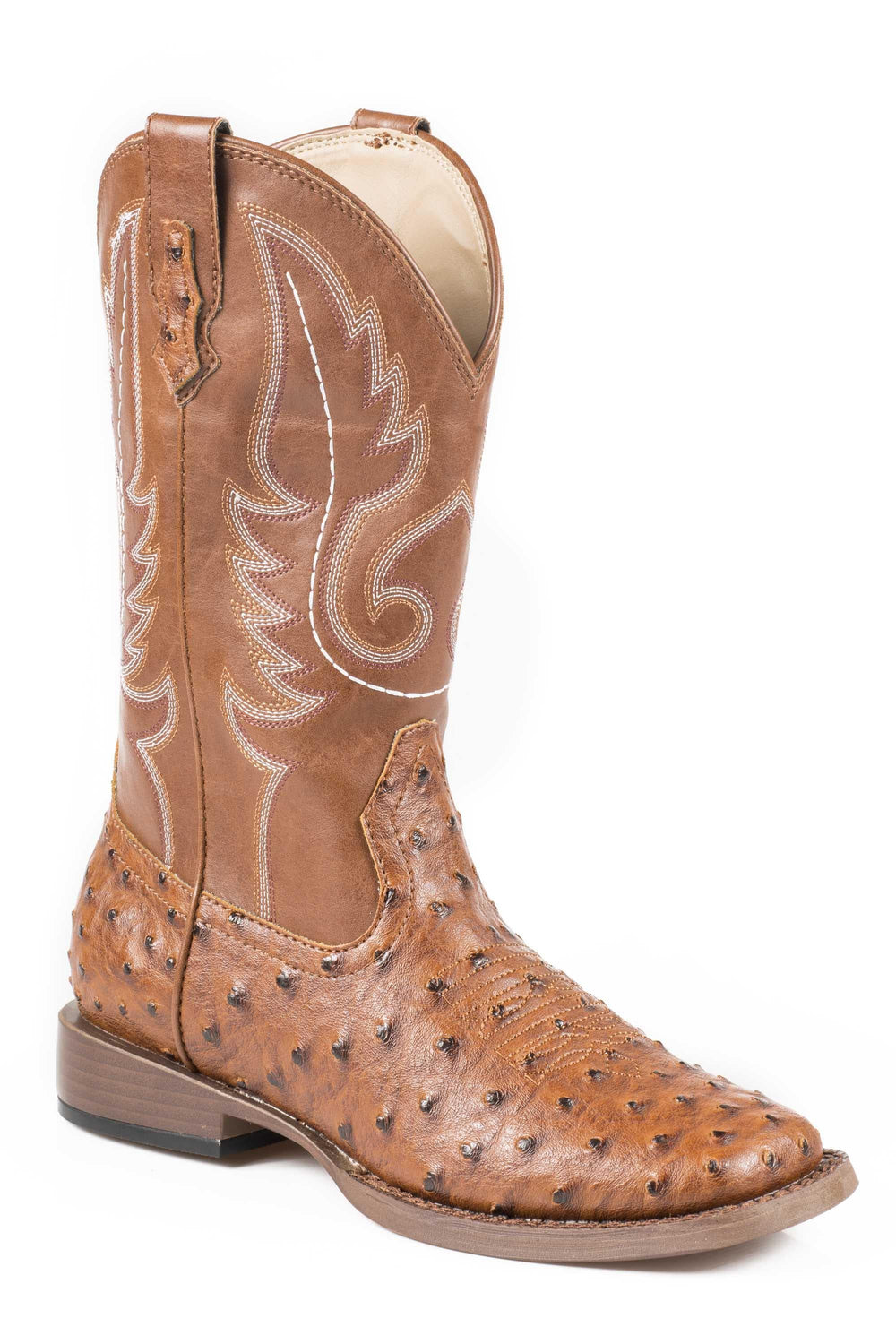 Roper Big Boys Tan Faux Leather Ostrich Print - Roper