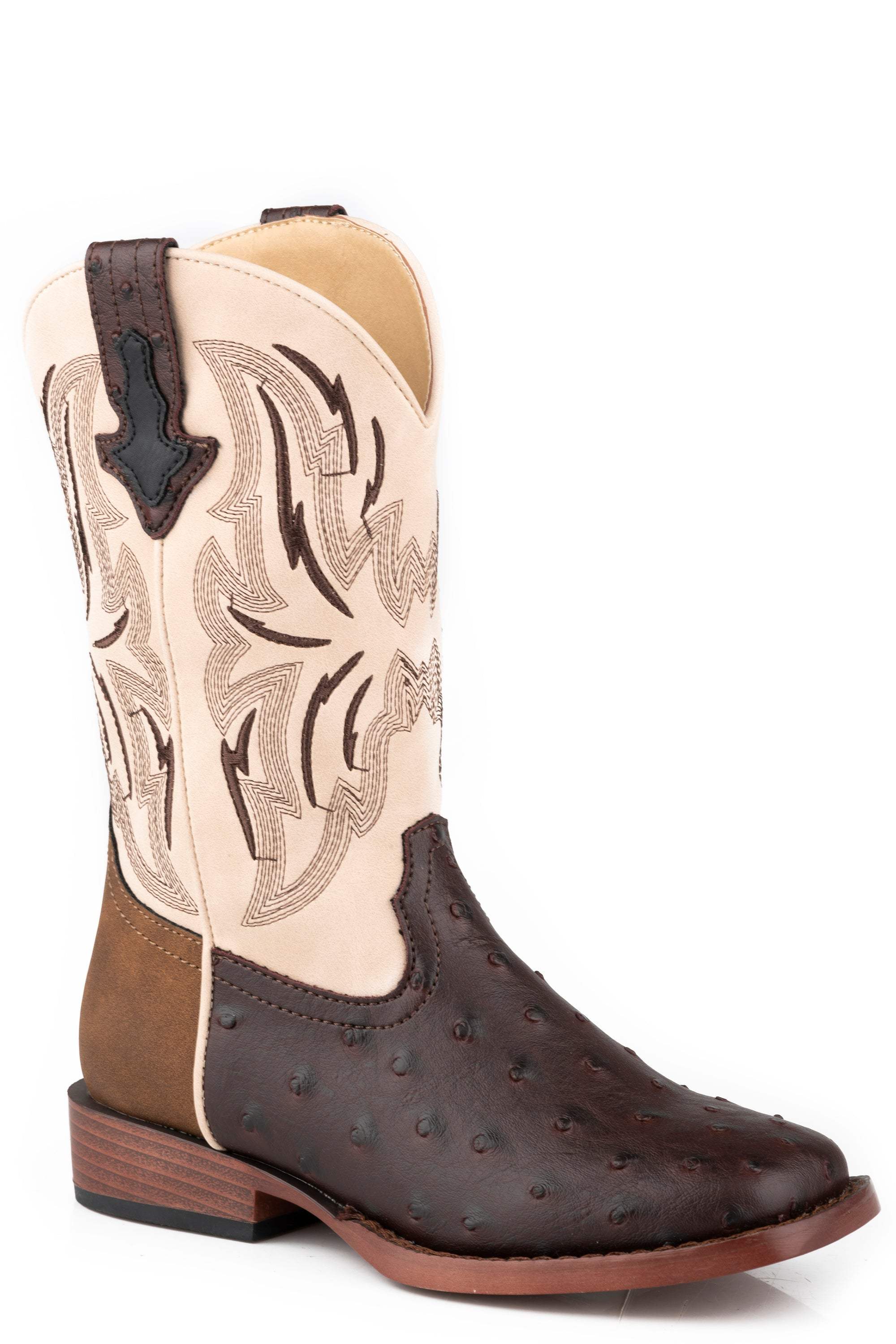 Roper Big Boys Brown Ostrich Vamp Boot With Tan Heel - Roper - Flyclothing LLC