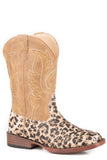 Roper Big Girls Gold Glitter Leopard Print Vamp Boot With Brown Shaft - Roper