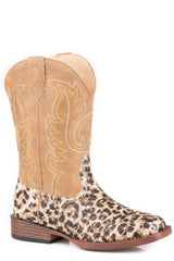Roper Big Girls Gold Glitter Leopard Print Vamp Boot With Brown Shaft - Roper