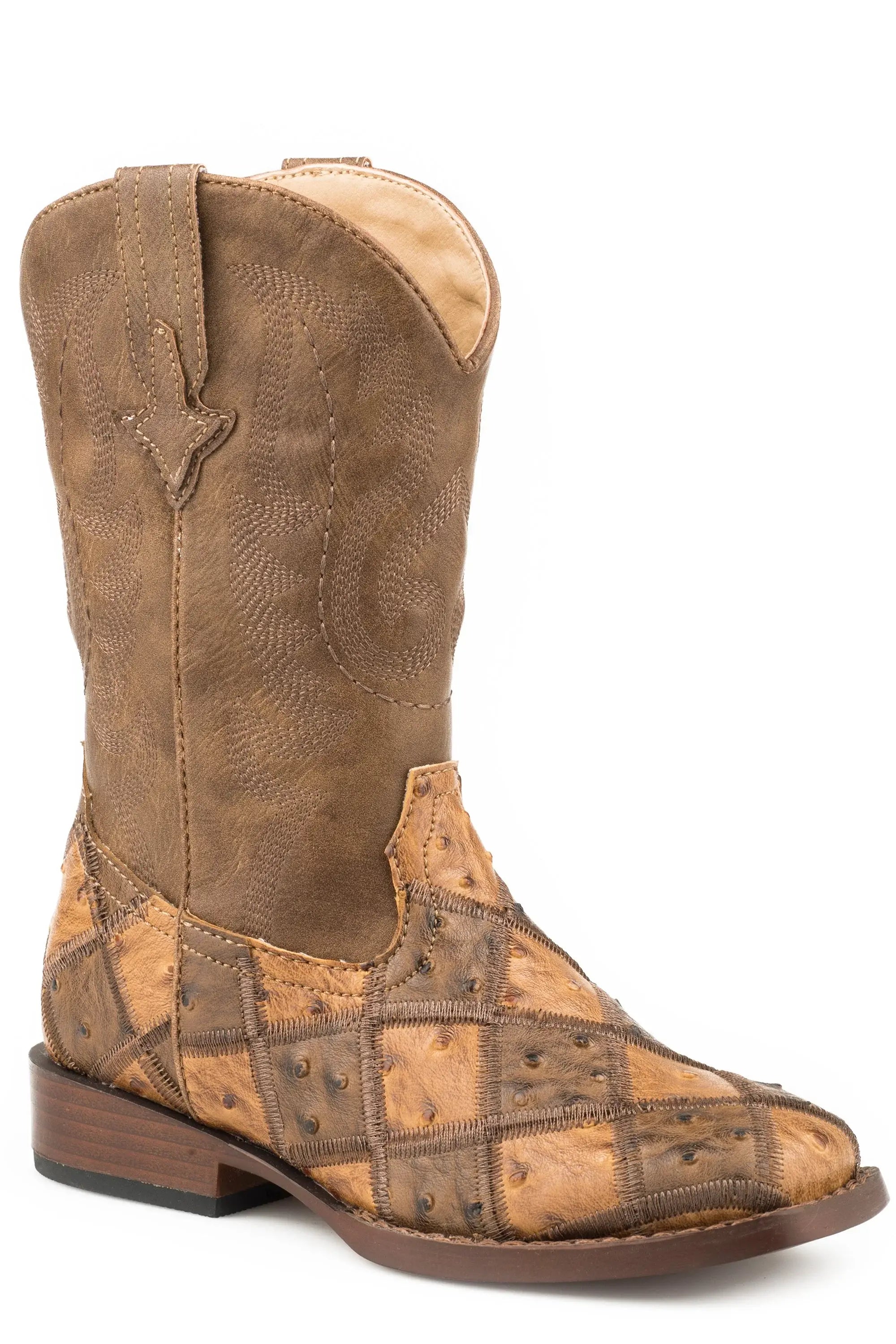 Roper Big Boys Tan And Brown Patchwork Faux Ostrich - Roper - Flyclothing LLC