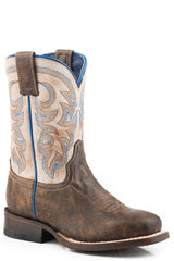 Roper Big Boys Vintage Brown Leather Vamp Boot Creme Shaft - Roper