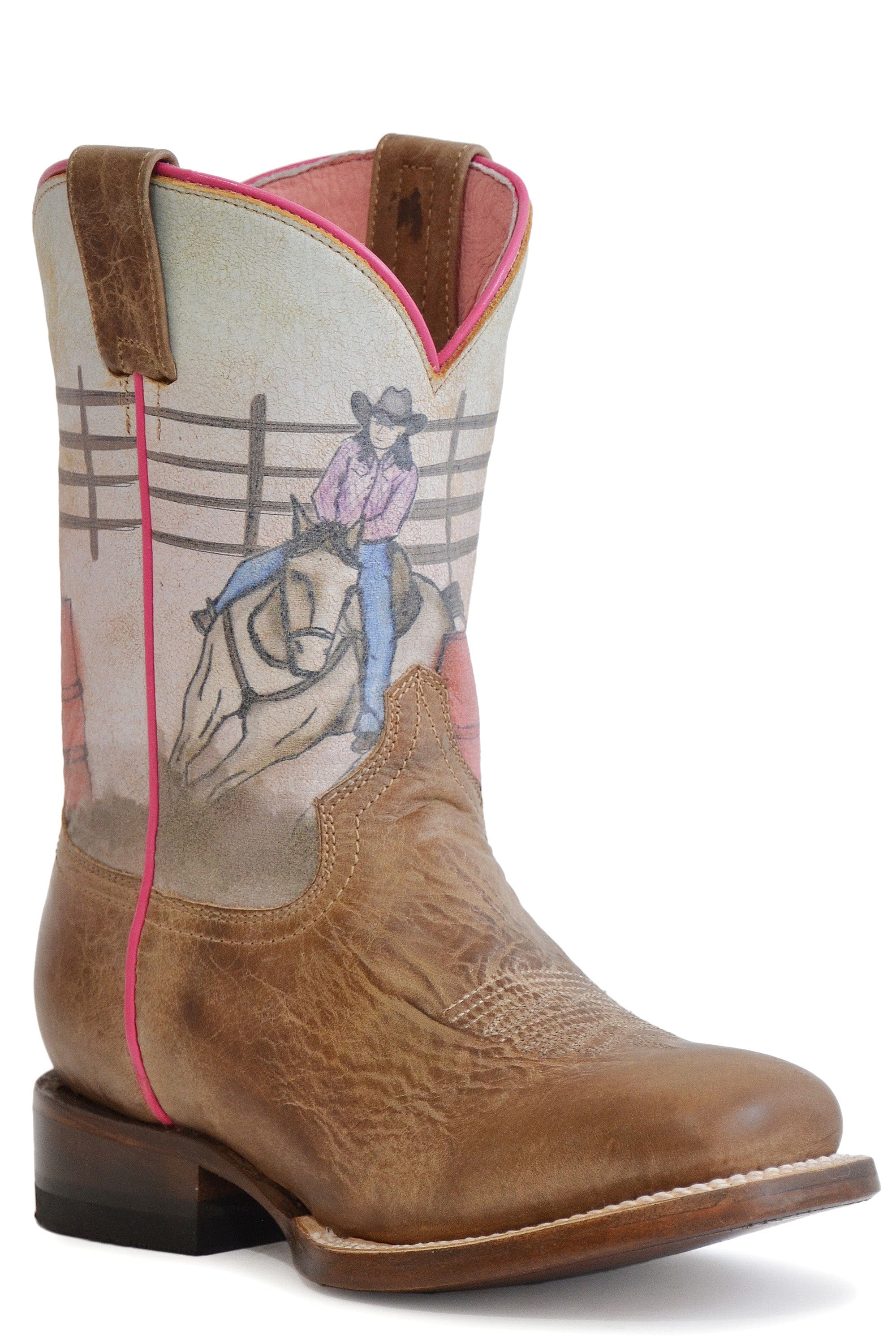 Roper Big Girls Burnish Brown Leather Vamp Boot - Roper