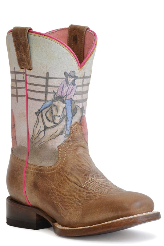 Roper Big Girls Burnish Brown Leather Vamp Boot - Roper