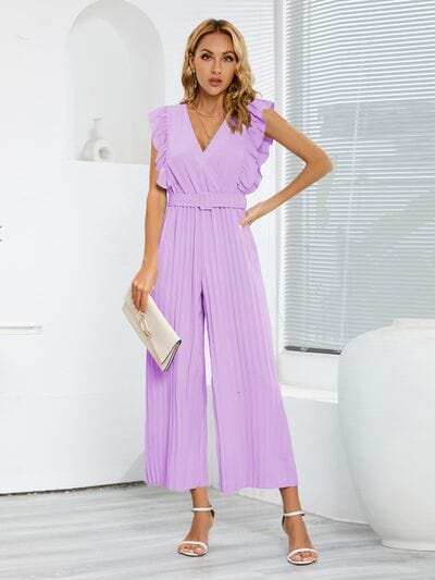 Ruffled Surplice Cap Sleeve Jumpsuit - Trendsi - Flyclothing LLC