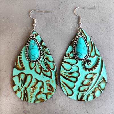 Artificial Turquoise Teardrop Earrings - Trendsi - Flyclothing LLC