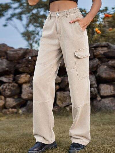 High Waist Cargo Straight Jeans - Trendsi - Flyclothing LLC