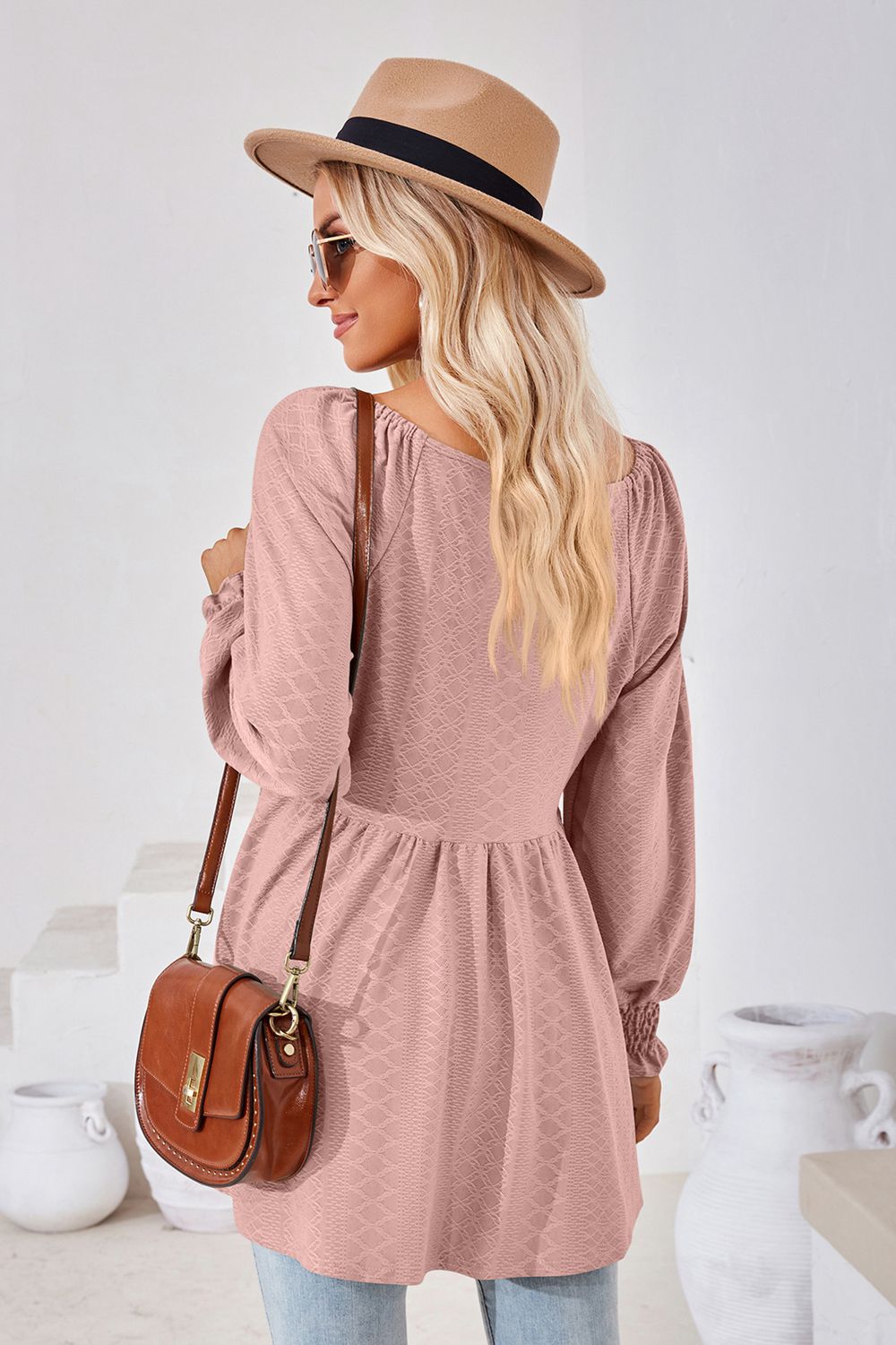 V-Neck Lantern Sleeve Blouse - Trendsi - Flyclothing LLC