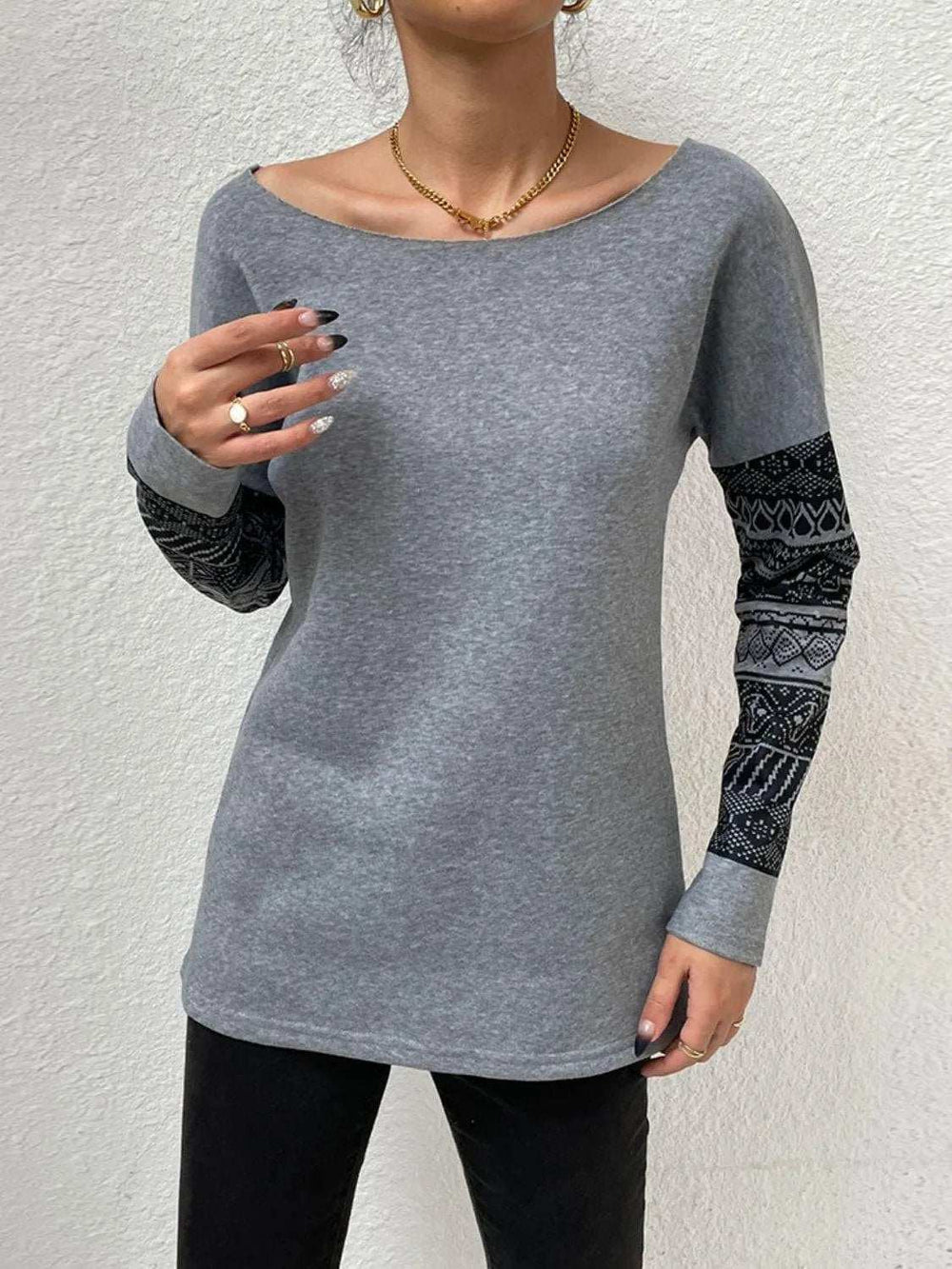 Printed Drop Shoulder Tunic Top - Trendsi - Flyclothing LLC