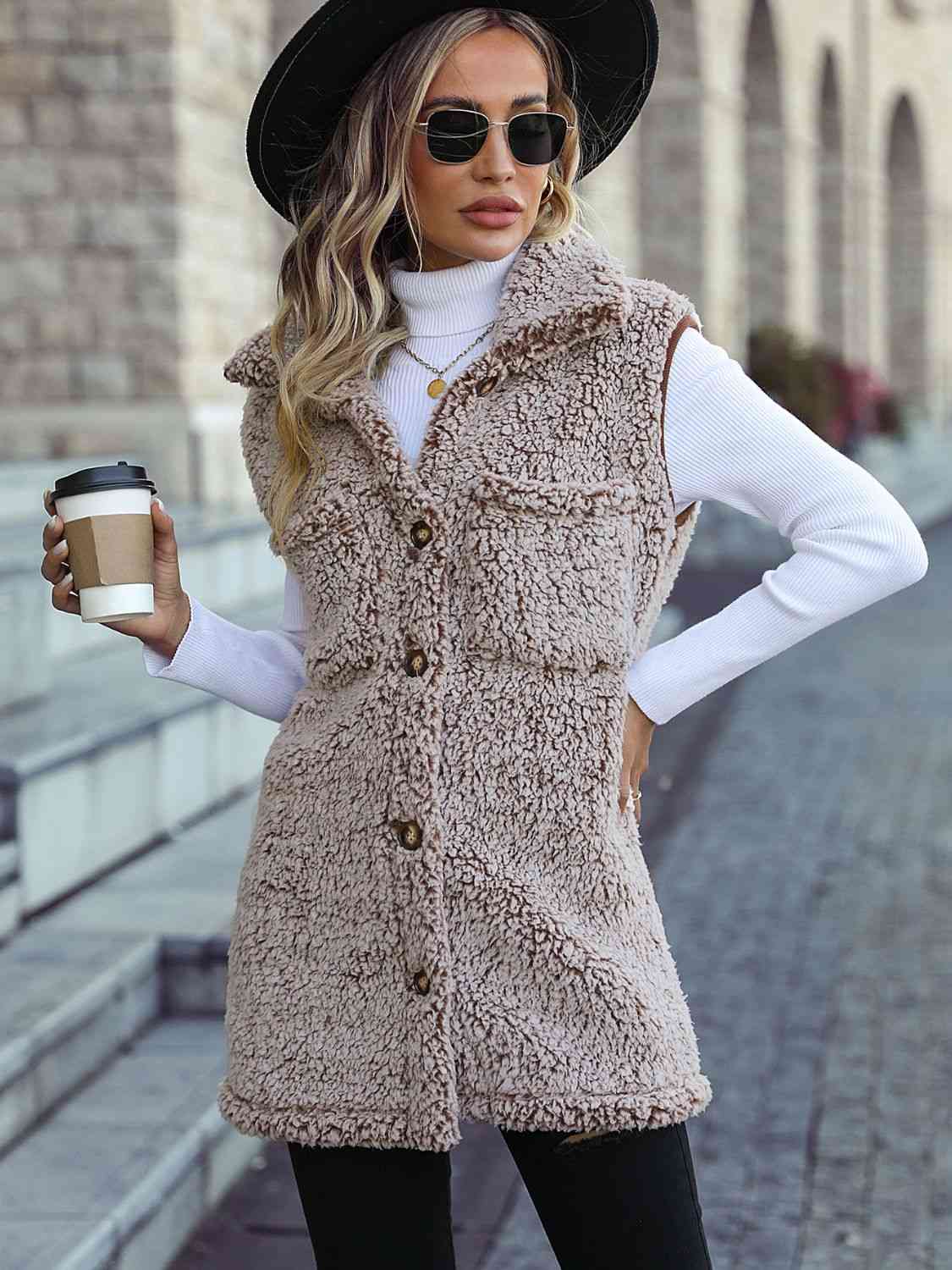 Full Size Button Down Collared Neck Vest - Trendsi - Flyclothing LLC