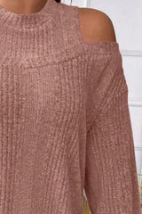 Round Neck Cold Shoulder Sweater - Trendsi - Flyclothing LLC