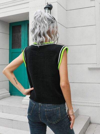 Geometric V-Neck Sweater Vest - Trendsi - Flyclothing LLC