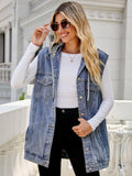 Drawstring Hooded Sleeveless Denim Top with Pockets - Trendsi