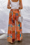 Bohemian Patchwork Drawstring Wide Leg Pants - Trendsi