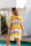 Openwork Striped V-Neck Short Sleeve Cover Up - Trendsi - Flyclothing LLC