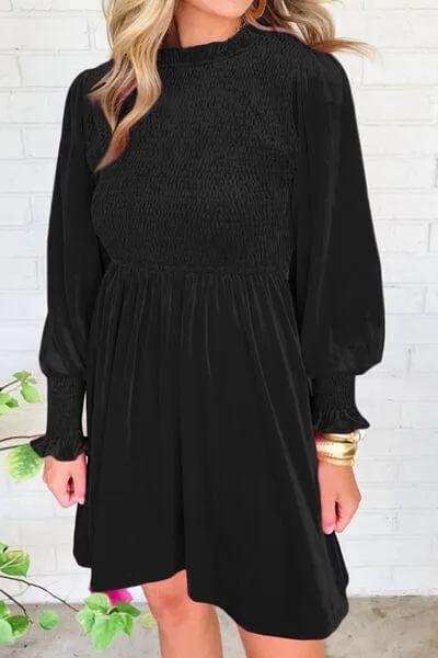 Smocked Round Neck Long Sleeve Dress - Trendsi - Flyclothing LLC