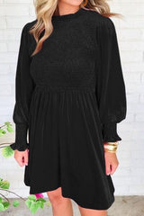 Smocked Round Neck Long Sleeve Dress - Trendsi