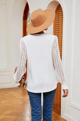 Contrast V-Neck Long Sleeve Blouse - Trendsi