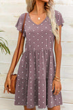Polka Dot V-Neck Flutter Sleeve Mini Dress - Trendsi - Flyclothing LLC