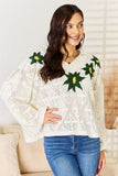 POL Floral Embroidered Pattern V-Neck Sweater - Trendsi