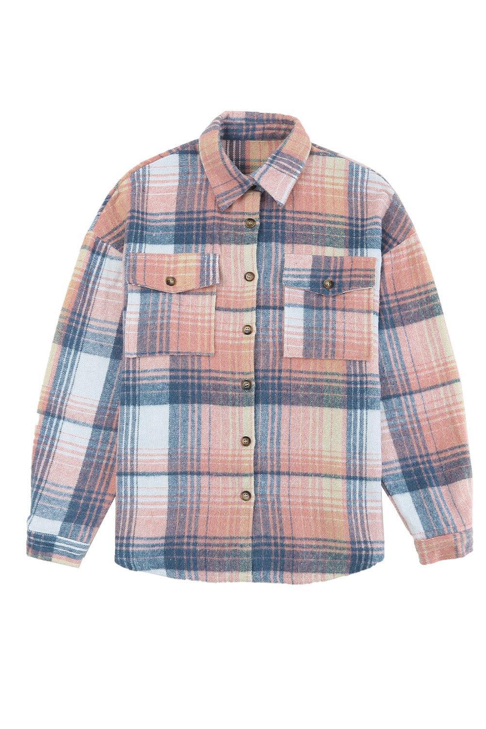 Plaid Dropped Shoulder Shacket - Trendsi