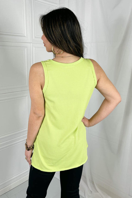 Blumin Apparel Chance of Sun Full Size Ribbed V-Neck Tank in Green - Trendsi
