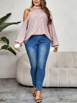 Plus Size Mock Neck Cutout Shoulder Blouse - Trendsi - Flyclothing LLC