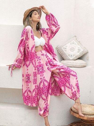 Printed Open Front Top and Pants Set - Trendsi - Flyclothing LLC