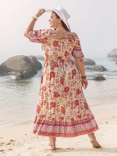 Plus Size Printed Square Neck Ruffle Hem Dress - Trendsi - Flyclothing LLC
