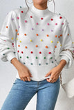 Pom-Pom Trim Mock Neck Long Sleeve Pullover Sweater - Trendsi